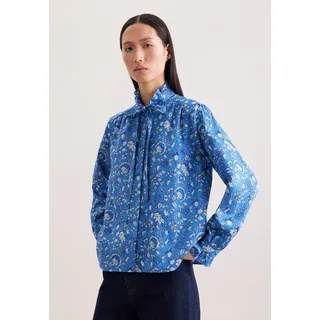 Klassische Bluse SEIDENSTICKER, Damen, Gr. XXL (44), blau, 100% Baumwolle, gemustert, regular fit, Blusen Klassische Bluse, 1/1 Stehkragen Druck
