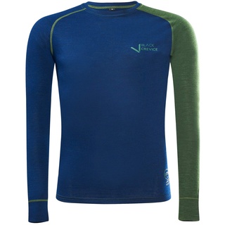 Black Crevice Herren Langarmshirt aus Merino Wolle in XXL - Steel Blue/Forest Green I Funktionsshirt atmungsaktiv I Funktionsunterwäsche I Base Layer I Long Sleeve I Skiunterwäsche