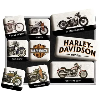 Nostalgic Art Harley Davidson Kühlschrankmagnet Mehrfarbig 9 Stück, Harley-Davidson – Model Chart – Geschenk-Idee für Biker, Magnetset für Magnettafel, Vintage Design