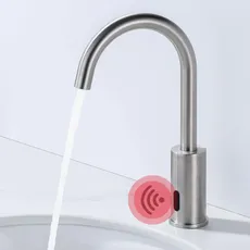 iVIGA Wasserhahn Sensor, Badarmatur Infrarot Sensor für Badezimmer Wasserhahn Bad Automatisch mit Steuerkasten Temperatur Mischer, Nickel Gebürstet
