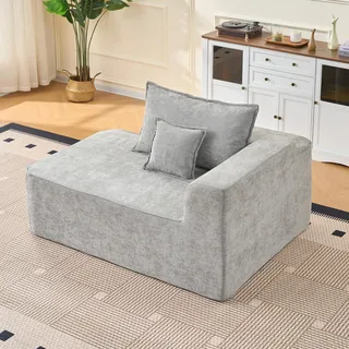 okwish Einzelsofa,Freizeitsofa mit Seitentaschen und Kissen,Chaiselongue,Chenille,für kleine Wohnungen,Grau - Grau