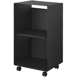 Yamazaki 10230 Tower 2-stöckiges Schallplatten-Regal mit Rollen, schwarz, Stahl/Nylon, minimalistisch, 40 x 38 x 73,3 cm (L x B x H)