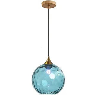 MZStech 20 cm Blau Pendelleuchte aus Glas mit Kugelform, Sockel aus Bronze und Gold mit hängender Glaskugel, Deckenlampe für Kücheninsel, Esszimmer und Nachttisch (Blau)