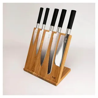 Wasabi Geschenkset schwarz, 5 scharfe Messer + magnetischer Messerblock aus Eiche