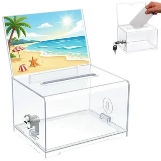 Acrylspendenbox, Spendenbox Abschließbar, Wahlurne Transparent mit Schlüssel Schloss, Spardose Transparent, Kommentarbox, zum Sammeln von Visitenkarten, Abstimmungen und Tickets