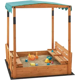 [en.casa] Sandkasten Pitsunda mit Dach und klappbaren Sitzbänken Naturfarben/Grün