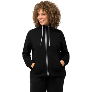 Ulla Popken Damen Sweatjacke, Stehkragen, Kängurutaschen Sweatshirt, schwarz, 50-52