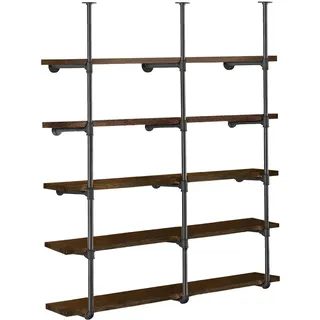 HITOMEN Industrielle Eisenrohrregale, 3er-Set, 5-stöckig, 177,8 cm hoch, 30,5 cm tief, offenes Bücherregal, Wandmontage, Vintage-Retro-Regal, rustikales Bauernhaus, Speisekammer, Küche, Aufbewahrung