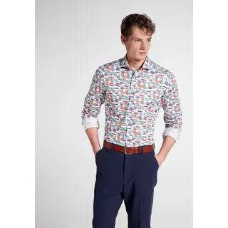 Langarmhemd ETERNA "SLIM FIT", Herren, Gr. 39, Normalgrößen, blau, Satin, 100% Baumwolle, schmal, Manschette, Hemden Langarmhemd, EASY IRON (bügelleicht)