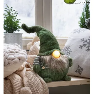 Dekoleidenschaft Dekofigur Wichtel in grün, 50 cm hoch, mit LED-Beleuchtung, Batterie-betrieben, Weihnachtswichtel, Dekowichtel, Wichtelfigur