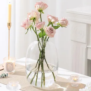 YANWE1 Klarglasvase Groß Glasvase Hohe Blumenvase Bodenvase Moderne Vase Dekorative Vase für Wohnzimmer Esstisch Kaminsims Regal Hochzeit Büro Bücherregal Eingang 10 Zoll