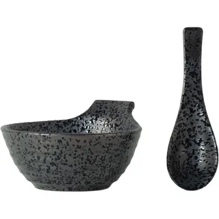 JADE TEMPLE Keramik Suppenschale mit Löffel, schwarz, Füllmenge 330 ml - 1 Set