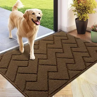 Biscpro Fußmatte Innen Außen Waschbar eingangsteppich innen Schmutzfangmatte rutschfest,Türmatte Innen Teppich für Eingang, Patio, Flur, Garten, Innen und Außen (Dark Brown, 60 x 90 cm)