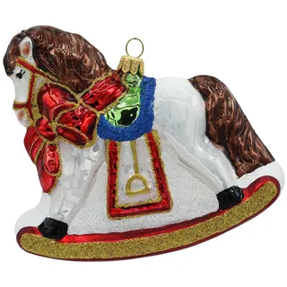 VITBIS Glaskugel für Weihnachtsbaumschmuck Große Einzigartige Weihnachtskugel Kugel Formen Höhe 12cm mit einem Schaukelpferd Dekoration Handdekoriert Handbemalt Unique Weihnachtsdekoration