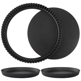 STARVAST 3 Stück Tarteform mit Hebeboden 28 cm, Antihaft Quicheform aus Karbonstahl, runde Backform 11 Zoll, Obstbodenform und Pie Form mit herausnehmbarem Boden, Höhe 3 cm