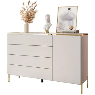 Lookway Kommode Aurora 4S1D Kaschmir mit gerade Goldchrom Fuße , Holzwerkstoff , Uni , Rechteckig , Rundrohr , 140x91x40 cm , Kleinmöbel, Kommoden, Kommoden