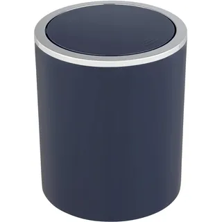 WENKO Kosmetikeimer Inca, 2 Liter Fassungsvermögen, Abfallbehälter fürs Gäste-WC, Badezimmer-Mülleimer mit Schwingdeckel, kleiner Abfalleimer aus Kunststoff, BPA-frei, Ø 14 x 16,8 cm, Dunkelblau