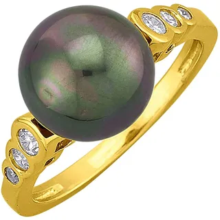 Fingerring FIRETTI "Schmuck Geschenk Silber 925 Damenring Ring" Gr. 62, schwarz (gelbgoldfarben, kristallweiß, peacock), Fingerringe, Damen, 62, Perlen Silber 925 (Sterlingsilber), 2mm, Perlen, Silber 925 (Sterlingsilber), Fingerring, mit Zirkonia (synth.) - mit Muschelkernperle