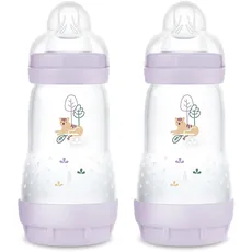 MAM Easy Start Anti-Colic Babyflasche im 2er-Set (260 ml), Milchflasche für die Kombination mit dem Stillen, Baby Trinkflasche mit Bodenventil gegen Koliken & Sauger Größe 1, 0+ Monate, Tiger