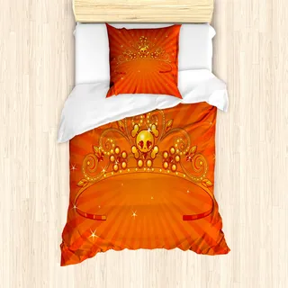 ABAKUHAUS Halloween Bettbezug Set für Einzelbetten, Ausgefallene Prinzessin Crown, Milbensicher Allergiker geeignet mit Kissenbezug, Orange - Orange