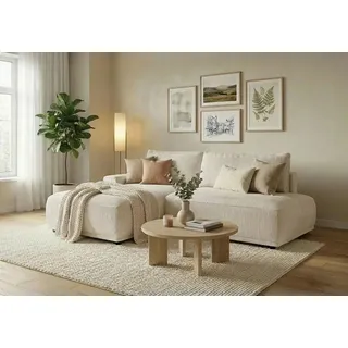 TRENDMANUFAKTUR »Fordon II, Schlafsofa mit Bettkasten, Couch in L-Form, Breite 250 cm« in Cordstoff HYPER, cream, Armlehne links,