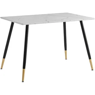 39F FURNITURE DREAM Tisch skandinavisches Design mit Marmortapete, Pfannen aus Metall, Schwarz und Gold, für Küche, Esszimmer, Wohnzimmer, MDF, Weiß Weiß, 110 x 70 x 75 cm