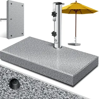 KESSER® Granit Sonnenschirmständer mit Edelstahlrohr, Hochwertiger Schirmständer Sockel 30KG - für Schirmstöcke bis 16-48 mm, Inkl. Transport Griff Garten Balkonschirmständer - Grau
