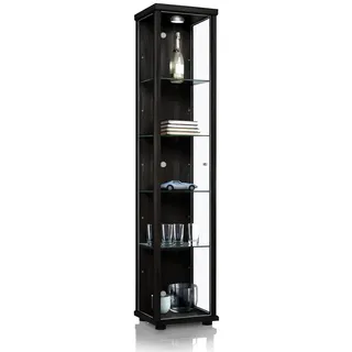 K-Möbel Glasvitrine 33/37/176 cm mit LED & 4 höhenverstellbaren Glasböden , Schwarz , Holzwerkstoff , Rechteckig , 37x176x33 cm , Esszimmer, Vitrinen, Vitrinenschränke