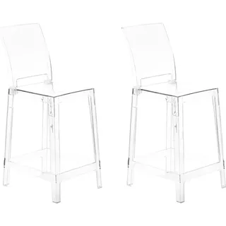 BELIANI Barhocker 2er Set Transparent Kunststoff 65 cm Sitzhöhe ohne Armlehnen mit Fußstütze Modernes Design Barstuhl Tresenstuhl Thekenstuhl - Transparent
