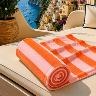 PETTI Artigiani Italiani - Strandtuch XXL Mikrofaser 90x180 cm Groß, Badetuch Schnelltrocknend und Sandfrei, Strandhandtuch für Pool, Sauna und Reise, Made in Italy, Streifen Rosa-Orange
