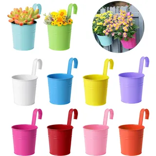 eROOSY 10er Set Blumentopf Hängend Bunt, Blumentopf zum Aufhängen, Blumentopf aus Metall für Pflanzen, Hängetöpfe Bunt