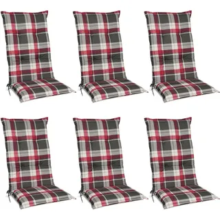 Beautissu Hochlehner Auflage 120 x 50 x 6 cm Bordeaux Kariert 6-tlg.