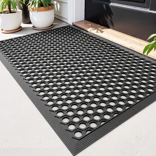 DEXI Fußmatte Außen 60 x 90 cm, rutschfest Gummi Fussmatte mit Noppen, Wasserdicht Robuste Türmatte Außenbereich, Waschbarer Schmutzfangmatte für Haustür, Eingang, Terrasse und Balkonn, Kohle