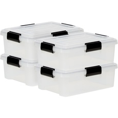 Bild Iris Ohyama, 10L wasserdichte Aufbewahrungsboxen aus Kunststoff mit Deckel, 4er-Set, DDAT-S, transparent, stapelbar, Verschlussclips – B39 x T29 x H14 cm