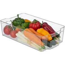 Bild Kühlschrank Organizer, Lebensmittel Aufbewahrung, HBT: 10 x 38 x 21 cm, Kühlschrankbox mit Griff, transparent