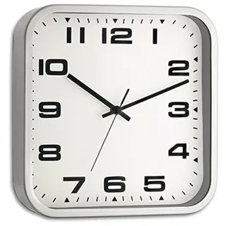 TFA Dostmann Analoge Wanduhr mit Metallrahmen, 60.3013, quadratisches Ziffernblatt, inkl Batterien, mit Glasabdeckung, 30cm Durchmesser, Silber