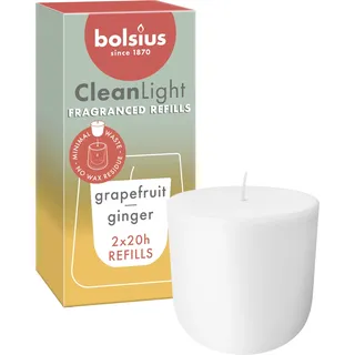 Bolsius - CleanLight Refill - Nachfüllbare Duftkerze - Grapefruit & Ingwer - Nur Nachfüllungen - 2 Stk. - Länge Brenndauer 20 Stunden - Enthält Natürliches Pflanzenwachs - Nachhaltiges Konzept