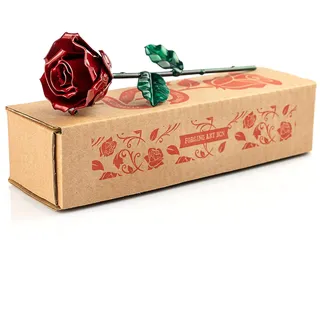 Forging Art Bcn® Ewige Rose aus Schmiedeeisen - Handgeschmiedet - Geschenk zum Muttertag, Valentinstag, Hochzeitstag, Eiserne Hochzeit (Rot/Grün ohne Sockel)