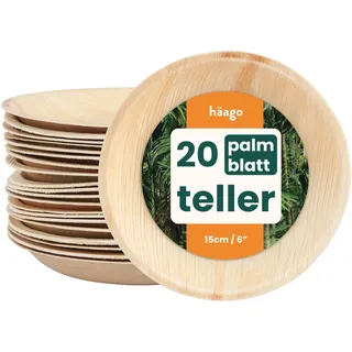 HAAGO 20 Einweg Palmblatt Teller 15 cm/6" – Biologisch Abbaubare & Kompostierbare Kleine Holzteller für Desserts, Vorspeisen & Beilagen – Mikrowellen- & Gefrierschrankgeeignet