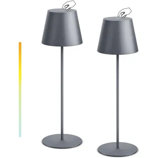 NiceBuy 2er Set LED Tischlampe Kabellos Akku Nachttischlampe USB-C-aufladbar Dimmbar Touch Outdoor Wetterfest für Restaurant Camping Bar Terrassen(Grau)