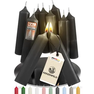 Kerzenfeld® 10 Stück, Stabkerzen Schwarz, 100 x 22 mm, 2-fach getaucht, lange Brenndauer 4+ Stunden, echte Manufakturqualität aus Deutschland, RAL-Zertifiziert und tropffrei
