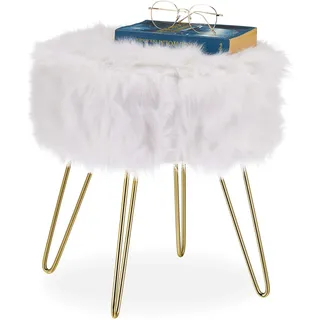 Relaxdays Fellhocker Kunstfell 38 x 40 x 38 cm Weiß/Gold