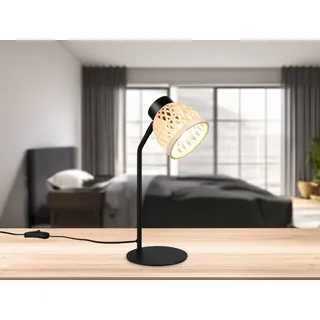 Skandinavische LED Schreibtischleuchte & Nachttischlampe Schirm Bambus, H:36cm