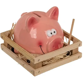 Out of the Blue Keramik Spardose im Schweinchen Design ca. 13 cm Sparschwein mit Hammer & Stall
