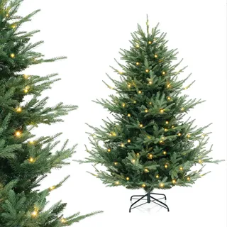 COSTWAY 135 cm hoher künstlicher Weihnachtsbaum, Christbaum mit 778 Zweigspitzen, 240 warmweißen LED-Lichtern & gemischten Blättern aus PE + PVC - Grün