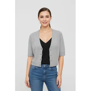 Strickjacke ONLY "ONLRENE LIFE SS BLING CARDIGAN CC KNT", Damen, Gr. M, grau (medium grau melange detail:bling), Strick, Obermaterial: 65% Polyester, 13% Nylon, 13% Polyacryl, 6% Wolle, 3% Elasthan, meliert, regular fit, V-Ausschnitt, Strickjacken Strickjacke