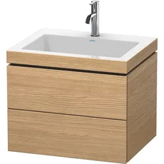 Duravit L-Cube Möbelwaschtisch c-bonded mit Unterbau wandhängend, 60x48 cm, 2 Schubkästen, ohne Überlauf, 1 Hahnloch, Farbe: Europäische Eiche Dekor