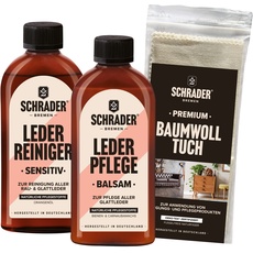 Schrader Lederpflege Set - Reiniger, Balsam und Poliertuch - farbneutral - Ledermöbel & Lederkleidung 3-teilig - Made in Germany