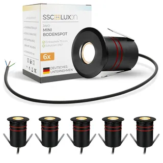 SSC-LUXon Bodeneinbauspots 6er Set Edelstahl Ø 47 mm wetterfest IP67 schwarz