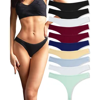 FINETOO 10er Pack Strings Set Tangas Damen Baumwolle Unterhosen Sexy Unterwäsche für Frau Lingerie Sexy for Women Dessous Thong Mehrpack S-XL